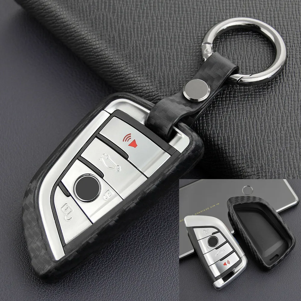 

Carbon Fiber Silicone Car Key Cover Protector Case For New BMW Accessories Carbon Fiber Car Key Case Fob Cover Holder Shell