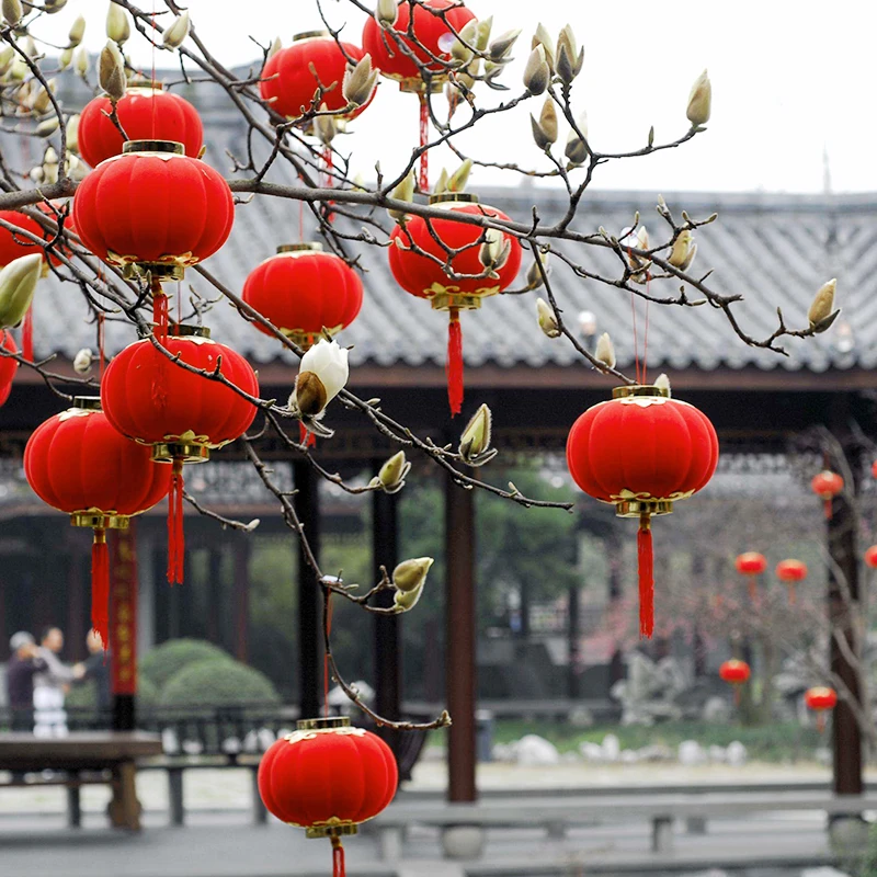 New Year decoration flocking red small lantern bonsai hanging tree indoor wedding festive spring festival scene layout supplies