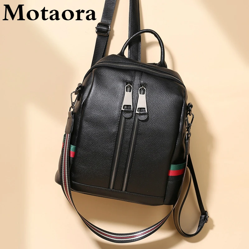 

Motaora Women's bag vintage Genuine leather backpack Double Zipple Fashion Backpacks for Female casual all-match schoolbag girls