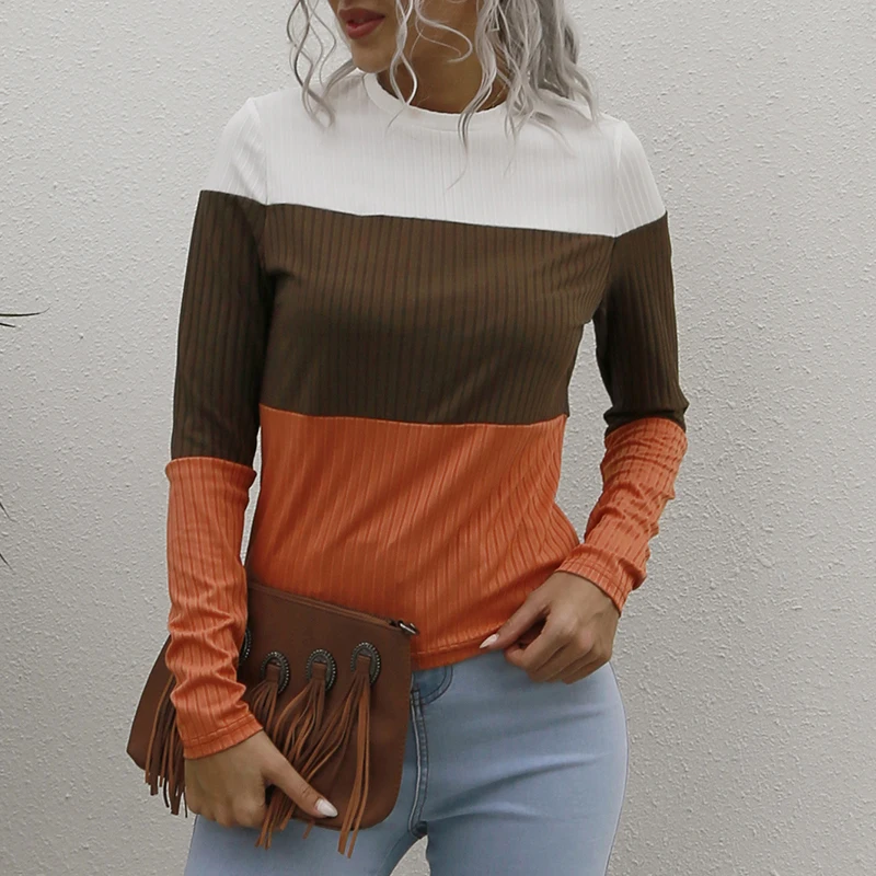 

2021 Fashion Casual Striped Long Sleeve Skinny Women Blouse Winter Tops Casual Tops and Shirt Drop Shipping
