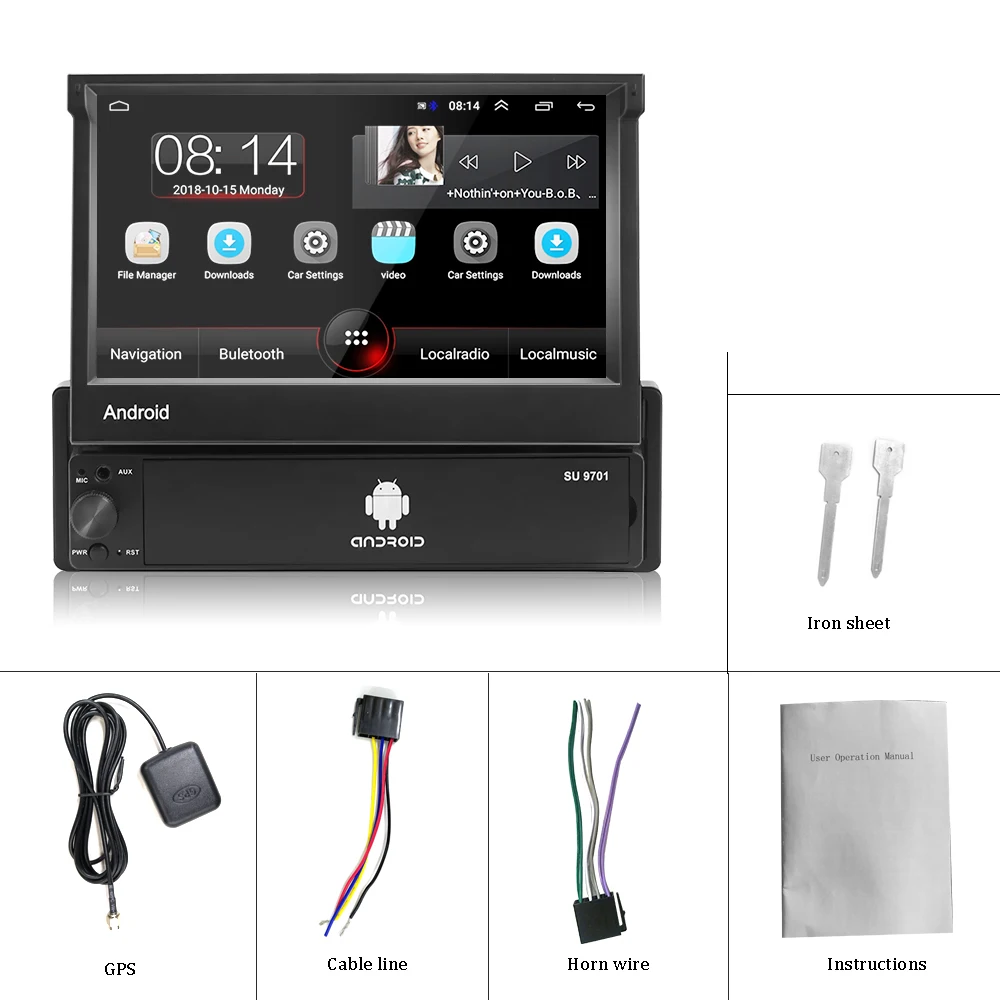 Hikity Android 1din четырехъядерный автомобильный радиоприемник GPS навигация 7