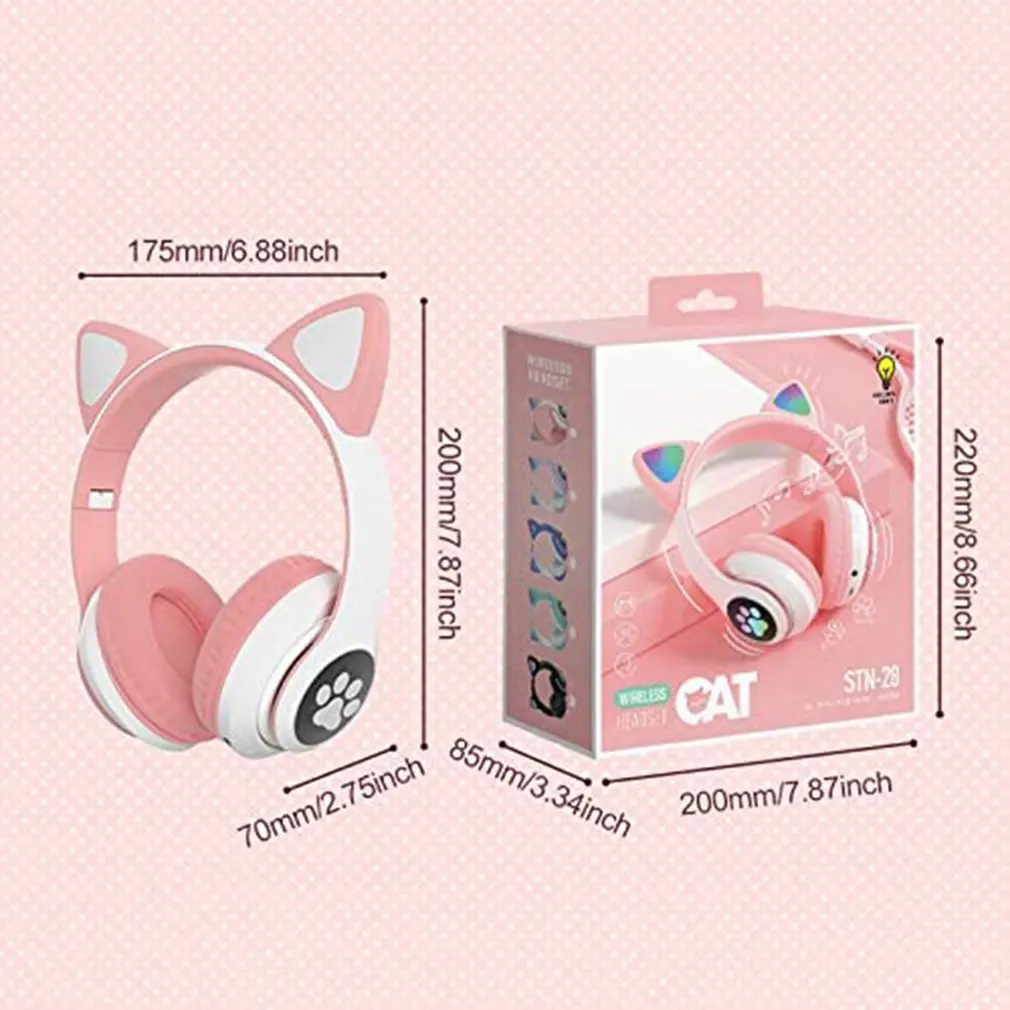 

Rgb Wireless 5.0 Cat Ear Headphones Noise Cancelling Gaming Headset Support Tf Card Compatible With Smartphones Pc Tablet