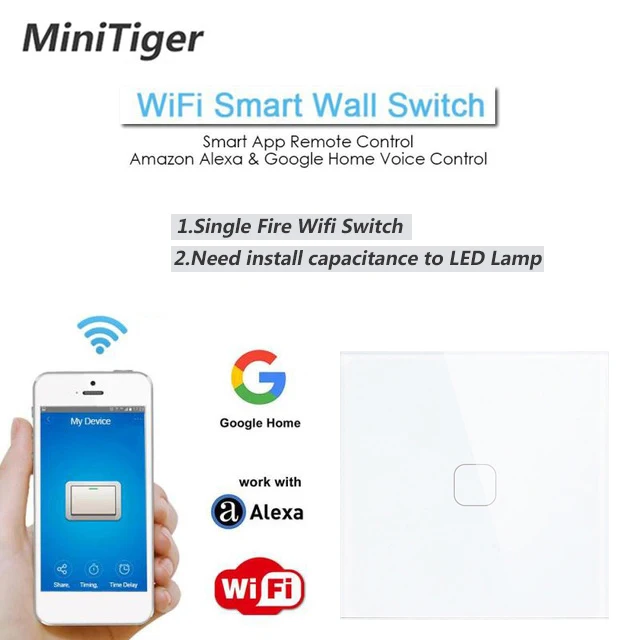 Умный сенсорный выключатель Minitiger ЕС/Великобритания Wi Fi с дистанционным