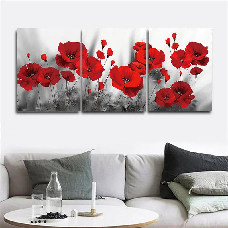 Скандинавская Картина на холсте настенный плакат с красными цветами и печатные