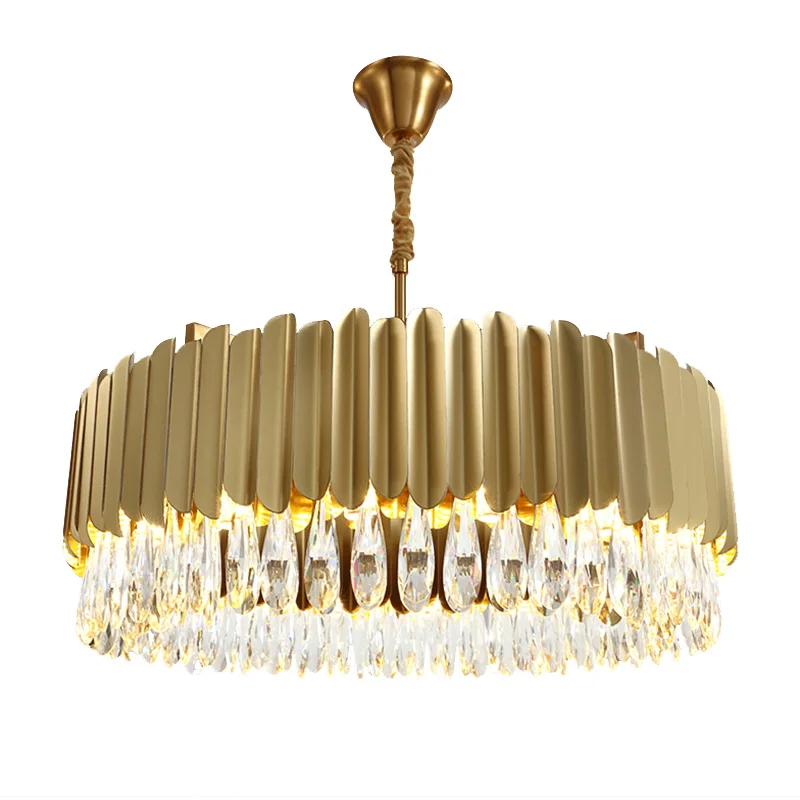 

Hong Kong Style Chandelier Golden Simple Luxury K9 Crystal Ceiling Hanging Lights For Foyer Bedroom Modern Round E14 LED Lamp