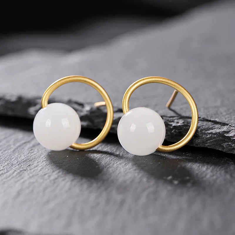 Женские серьги-гвоздики из серебра 100% пробы с натуральным камнем | Украшения и