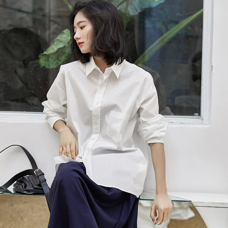 

Women Shirt Office Ladies Long-Sleeved White Blue Navy Blue Brown Spring And Autumn 2021 New Fashion Blusas Roupa