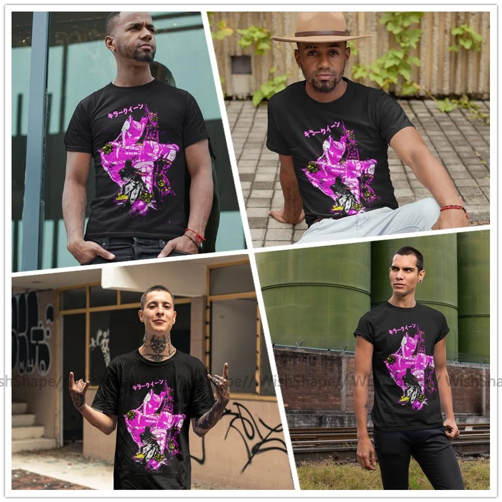 JoJo Music, футболка, Killer queen, мультяшный принт, повседневные футболки для мужчин, хлопковая футболка, забавная летняя футболка, большие размеры 4XL 5XL
