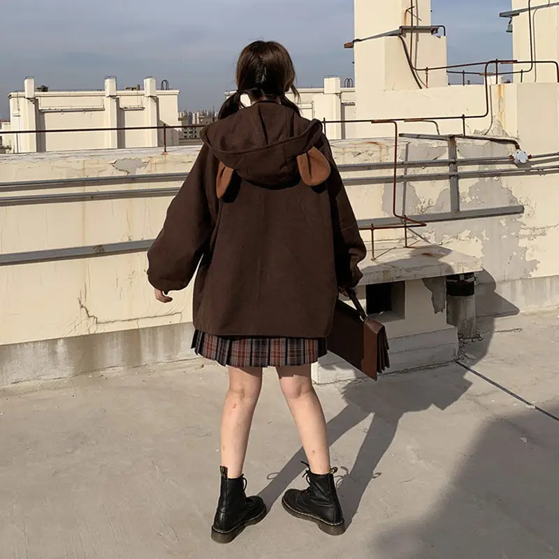 Куртка HOUZHOU в стиле японская женская винтажная Мягкая Милая куртка оверсайз