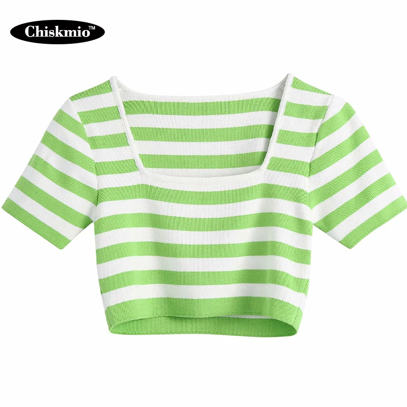 

Женская футболка в полоску, с квадратным вырезом и коротким рукавом