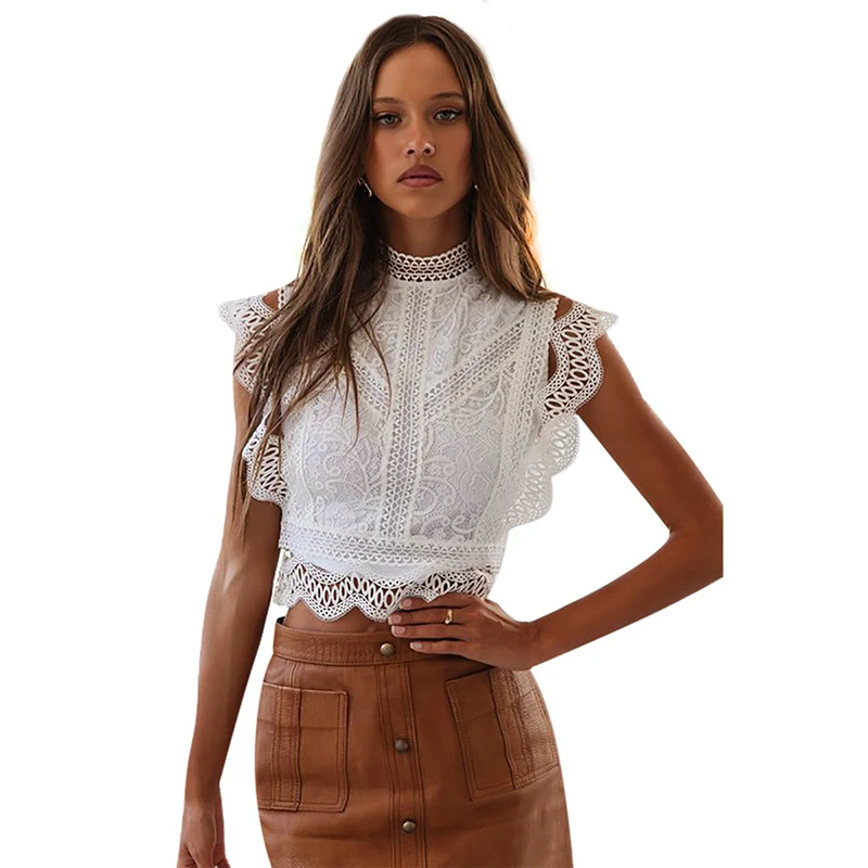 OLOEY однотонный черный белый цвет высокий воротник Винтажный кружевной жилет