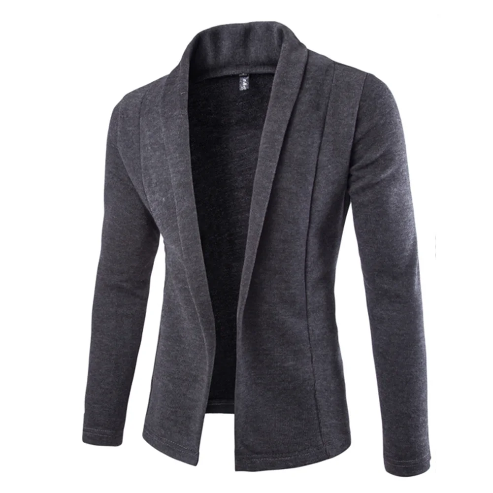 Dark Gray Новое поступление мужской однотонный Блейзер Кардиган с длинным рукавом Повседневный приталенный свитер куртка вязаное пальто - Цвет: Dark Gray