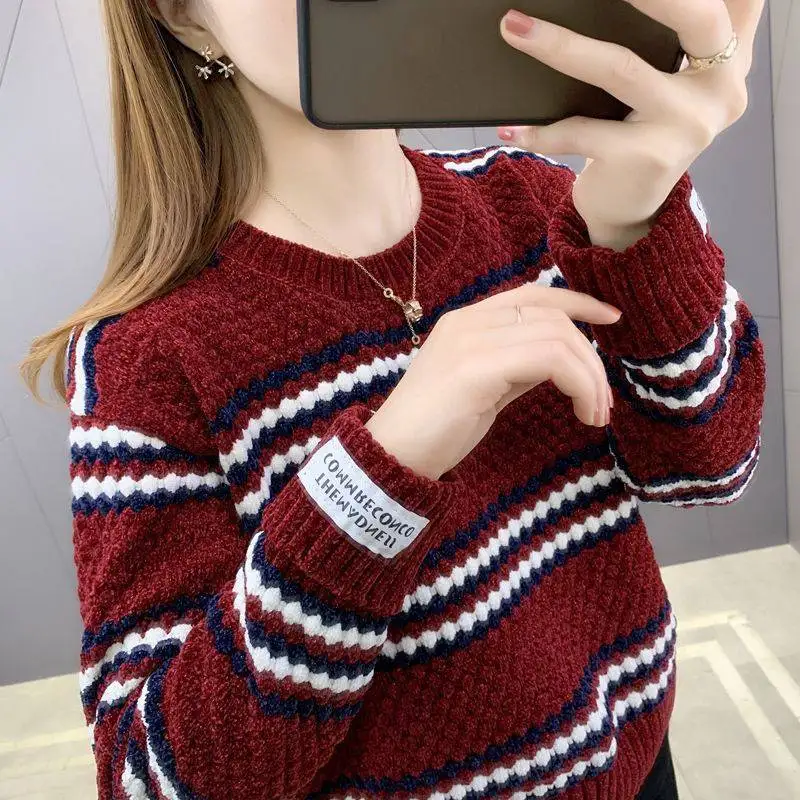 Fdfklak Stitching Color Winter Sweater Women Thick Spring Autumn 2022 New Student O Neck Pullover Korean Loose Tops Jersey Mujer