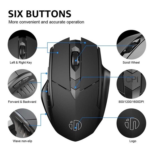 Wireless Mouse Rechargeable 2.4GHz USB Office Mute Bluetooth Mouse 6 High Effecient Buttons For PC Laptop Tablet Mobile Phone 3