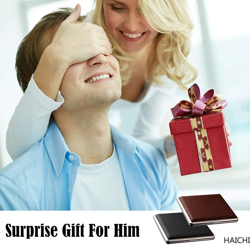 

Gift for Men's ,Leather Cigarette Box 20 Sticks Cigar Case Metal Leather Smoking Accessories Cigarette Lady Storage Cover Hold