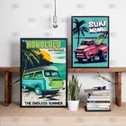 Ретро Гавайские постеры и принты для серфинга на пляже, для автомобиля, настенная живопись на холсте, винтажная картина для Ван-автобуса, для украшения стен