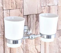 polished chrome brass hotel bathroom wall mount double ceramic cups toothbrush holder 2ba798
