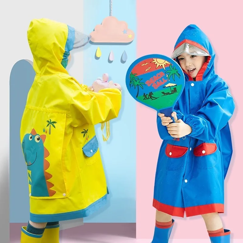 

Autumn Winter Children Oxford Cloth Raincoats Waterproof Windbreak Hooded Rainwear To Keep Warm Raincoat With Schoolbag Location