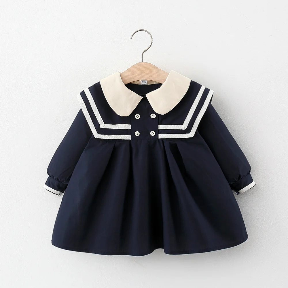 

Children's Skirt New Cute College Navy Dress Girls' Autumn Long Sleeve Children's Wear 1-4y