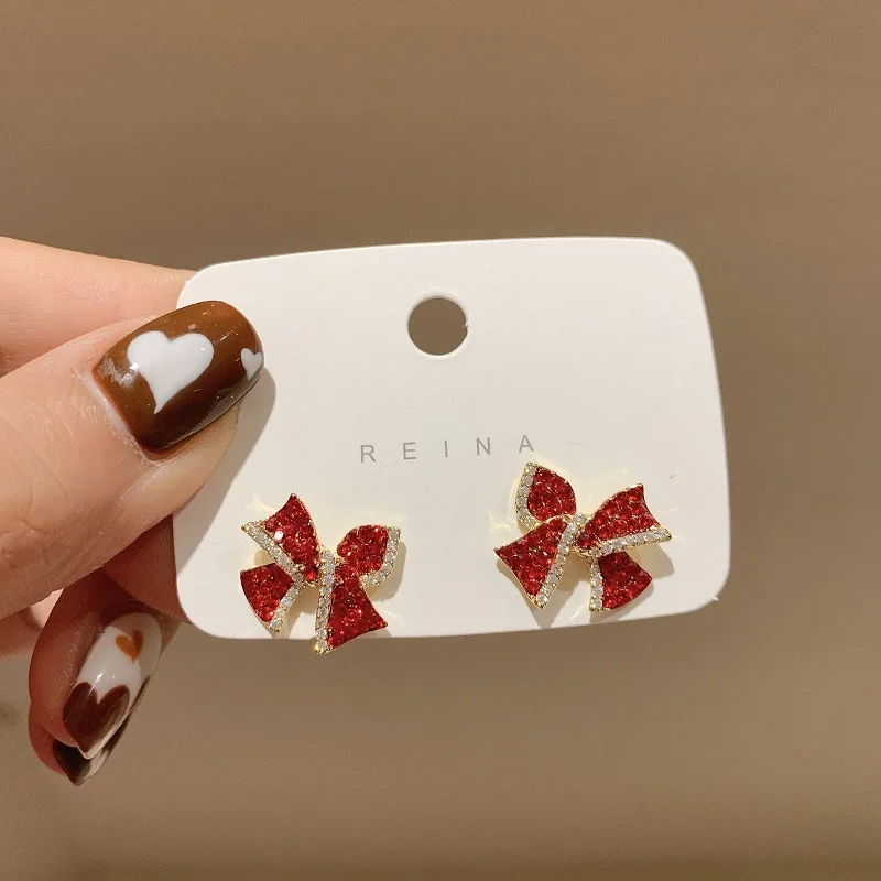

2020 New Tide Fashion Women's Earrings Fine Sweet Red Bowknot Earrings for Women Bijoux Korean Party Jewelry Gifts Wholesale