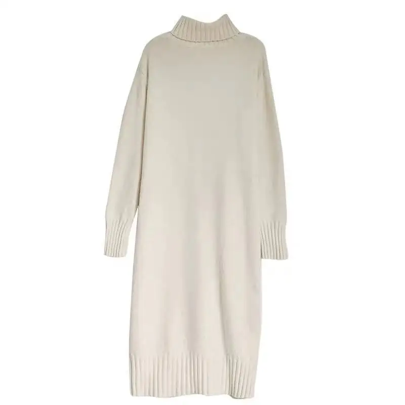 

Vintage Loose Turtleneck Dress Women Long Knitted Dresses Full Sleeve Warm Pullover Dress 2020 Autumn Winter robe pull femme