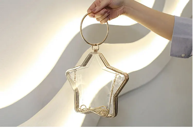 

Fashion Design Star Transparent Bag Acrylic Ring Handbag Pearl Lock Dinner Bag Ladies Wedding Dress Bag Shoulder Messenger Bag