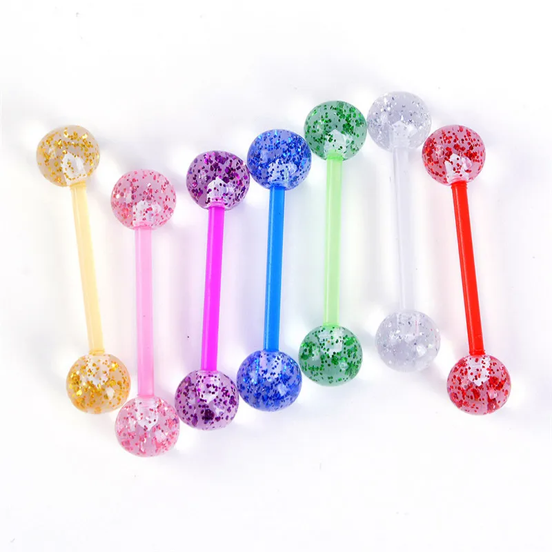 

7pcs/lot Glitter Bar Tongue Rings Body Piercing Jewelry Tounge Bars Gift