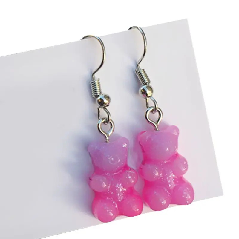 

1 Pair Fashion Lovely Candy Color Cartoon Gummy Bear Resin Dangle Drop Earrings