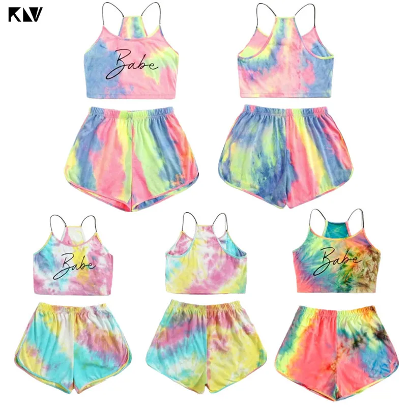 Женский спортивный костюм с дельфином неоновый и Радужный укороченный топ