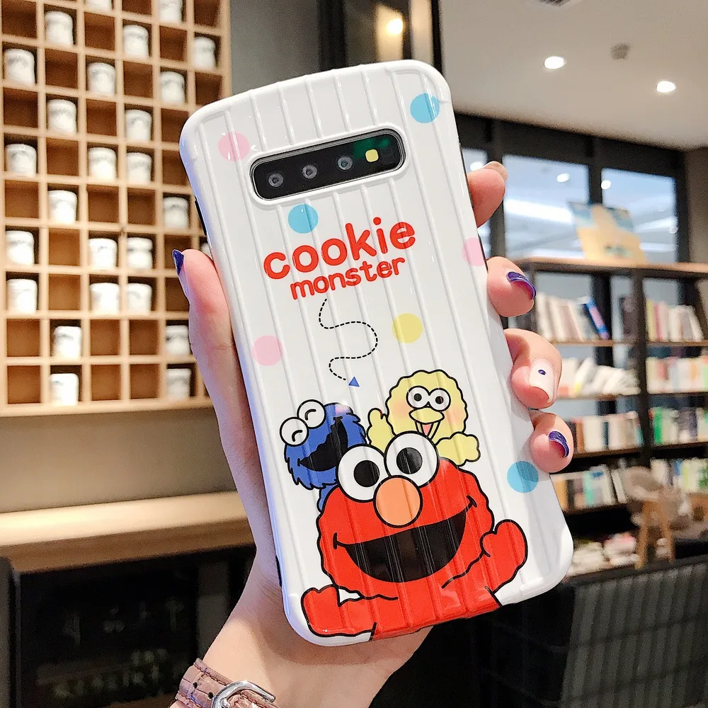 Cartoon Sesame Street Shockproof Case For Samsung Galaxy S10 Plus S8 S9 Fashion Luggage Design Cover Note 10 9 |