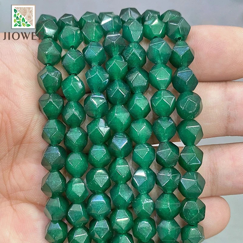 Натуральные граненые прозрачные темно-зеленые бусины-разделители из халцедона