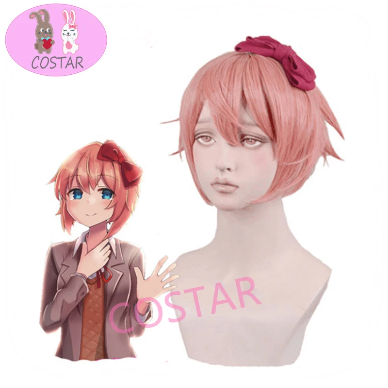 

Парик для косплея клуба литературы доки из игры COSTAR, парик для косплея Sayori, термостойкий синтетический, короткий, розовый, прямой, для студентов