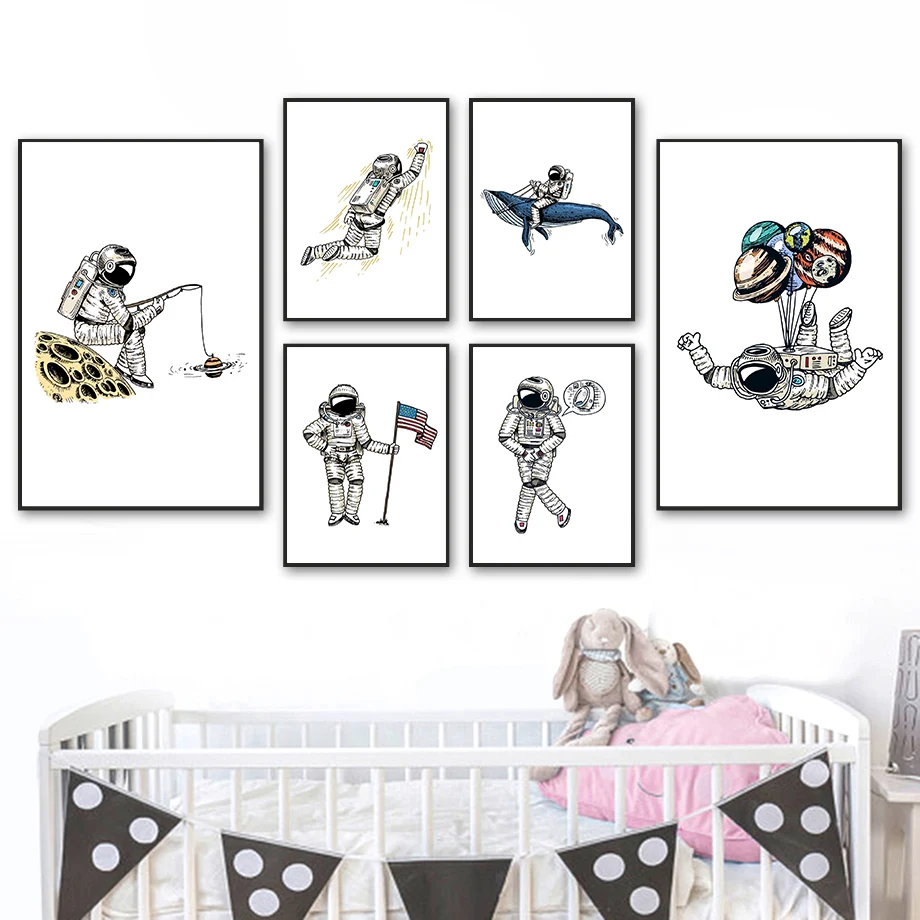 

Astronaut Planet Balloon Cartoon Canvas Painting Art Nordic Posters and Prints Wall Pictures for Living Room Decor Frameless