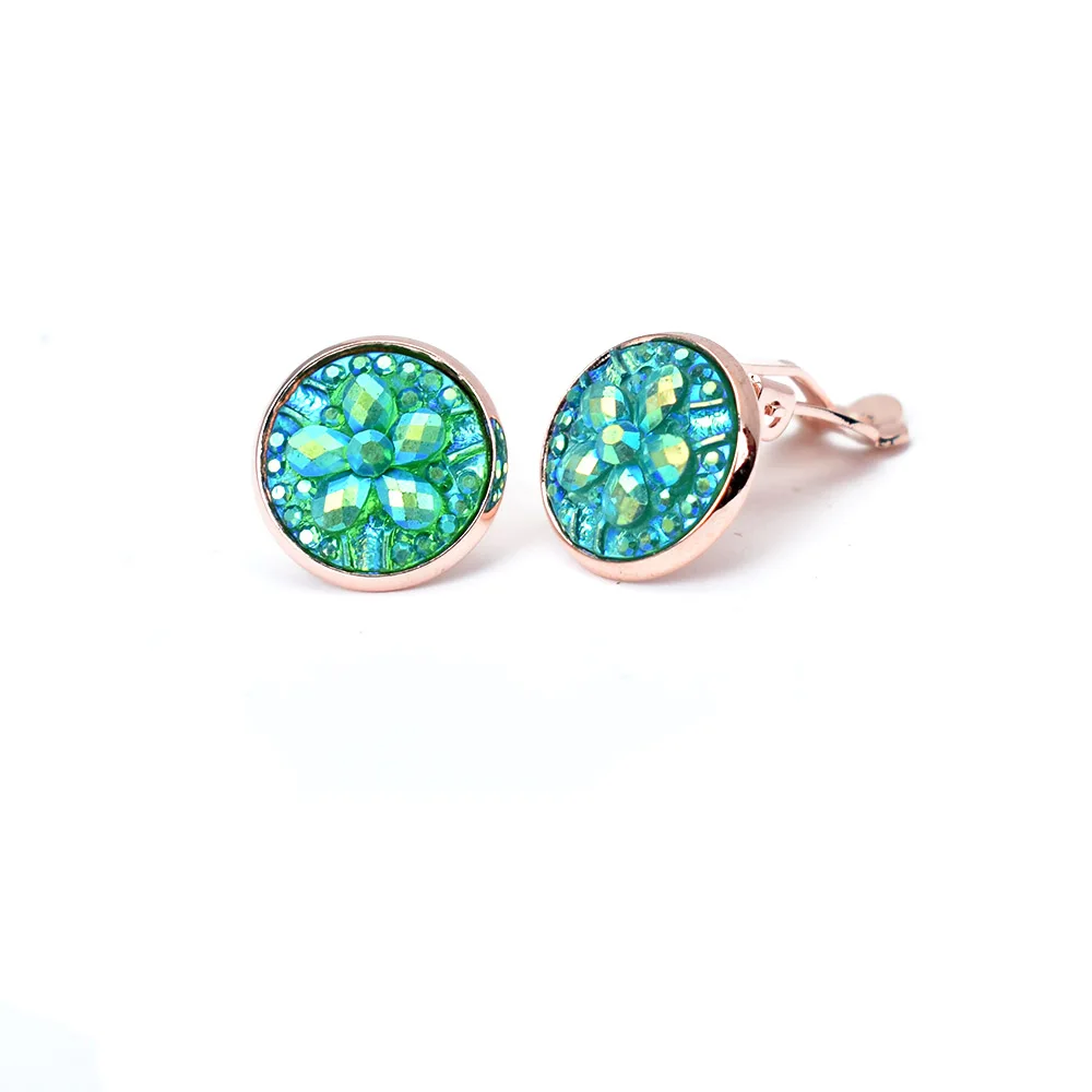color 4 Серьги-Клипсы из розового золота для женщин, не пирсинг, ювелирные изделия, голубые белые круглые полимерные серьги-каффы с цветами без пирсинга - Окраска металла: color 4