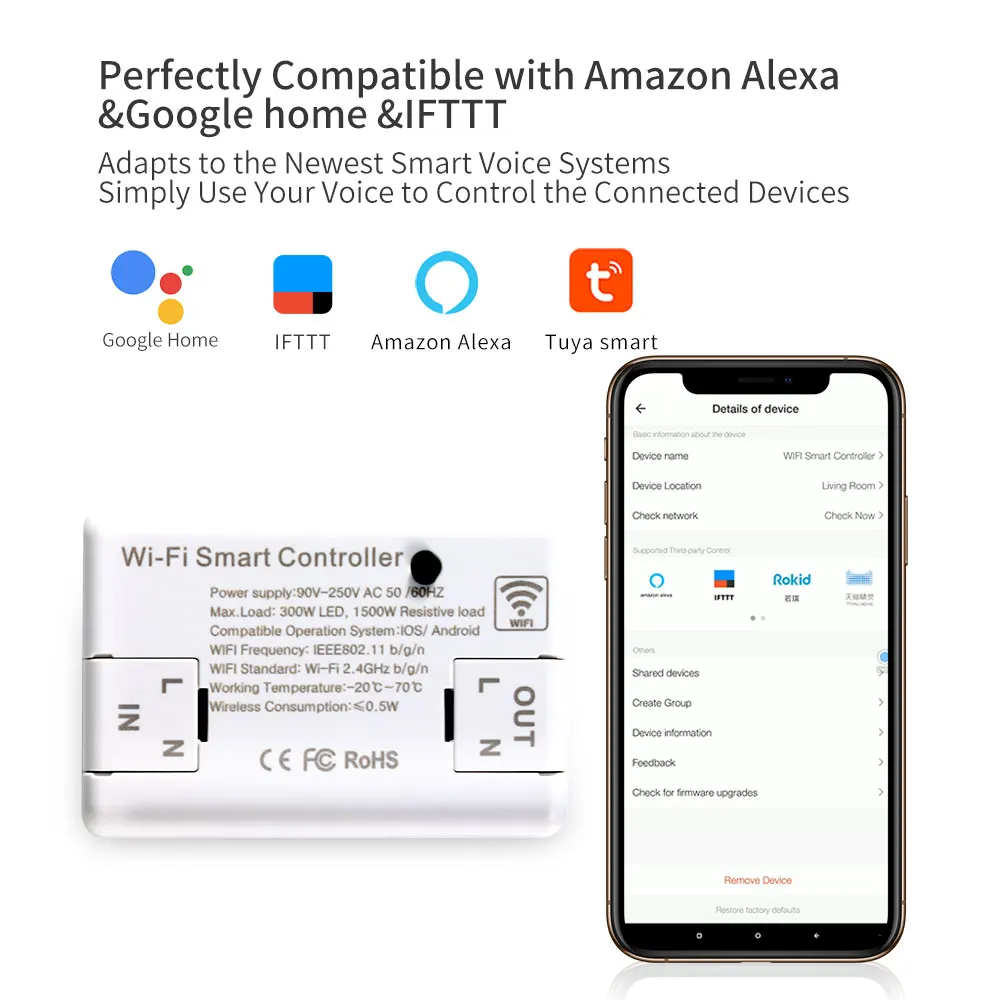 Bingoelec Basic DIY Wifi smart Switch модуль коммутатора Alexa Google Home 10A 2200 Вт беспроводной пульт