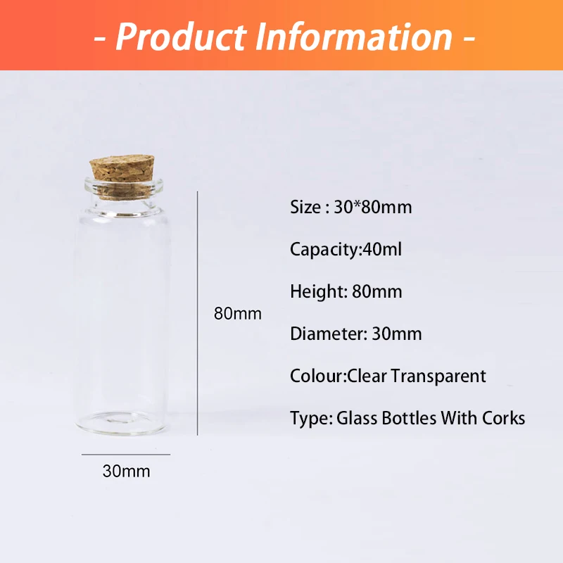80*30 мм 40 мл маленькие стеклянные бутылки Пробка пробки поделки Банки мини