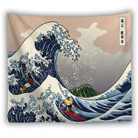 japanese ocean tapestry wall hanging wave surfing aesthetic art wall decor boho home room decoration table cloth throw blanket