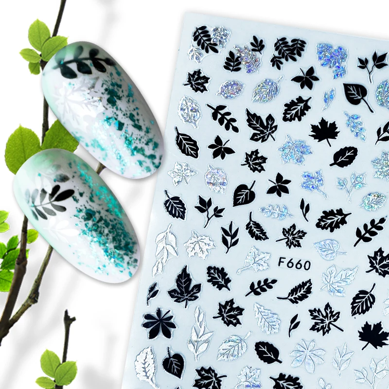 

3D Nail Sticker Decals Clear Maple Leaf Grass Nail Art Decorations Stickers Sliders Manicure Accessories Nails Decoraciones