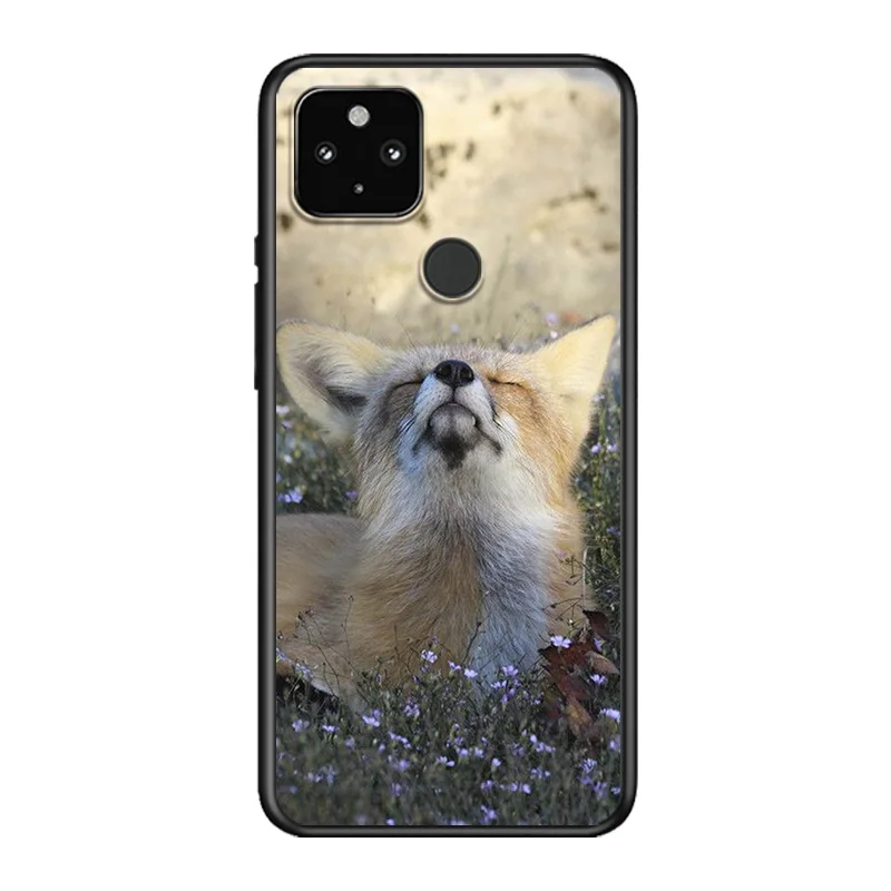 

Cute Snow fox Soft TPU Silicone Black Cover For Google Pixel 5 4A 5G 4 XL Phone Case