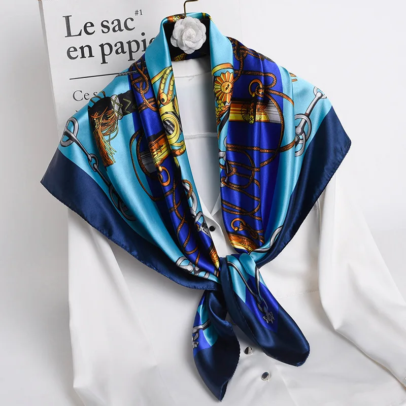 

Silk Square Scarf for Women Neck Foulard Soft Lady Shawl Wrap Pashmina Bandana Lady Neckerchief Spring Hijab 90cm Scarves 2021