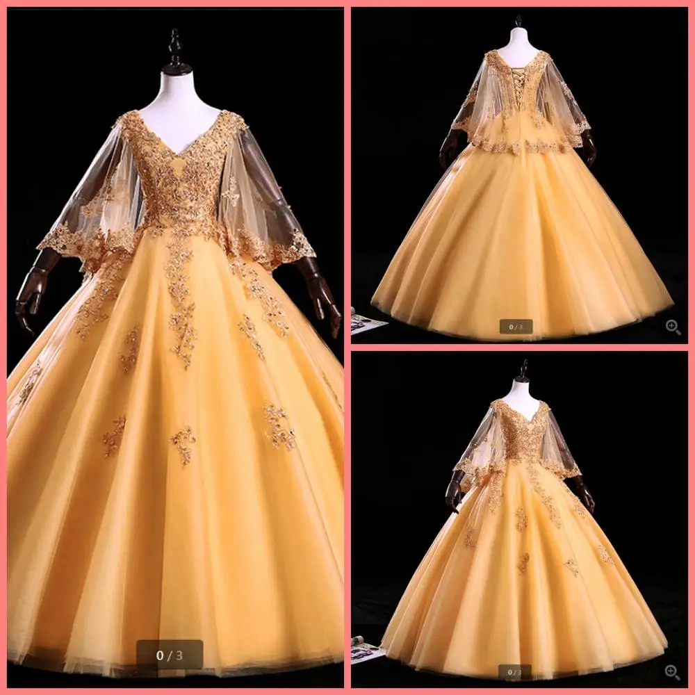 2020 Новое поступление Золотое кружевное бальное платье с аппликацией платья для