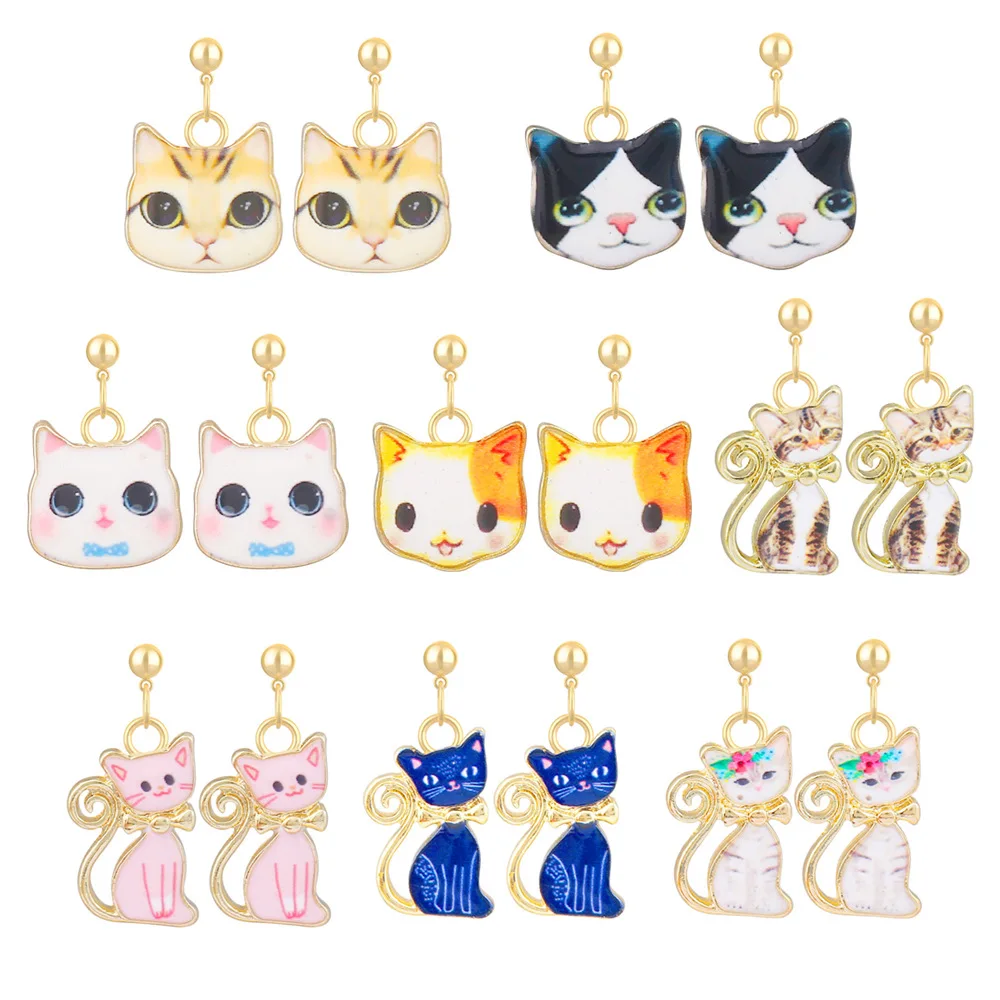 Серьги-гвоздики Obawa в виде кошачьих ушей для женщин и девушек милые маленькие