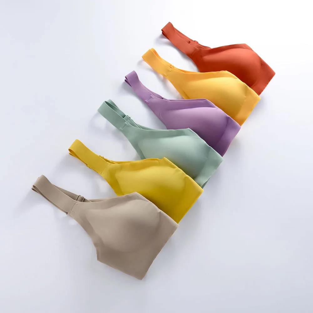 NHKDSASA Women's Support Wire Free Bra Comfort Sexy Push Up Bra Minimizer Candy Color One Piece Seamless Full Coverage Bralette