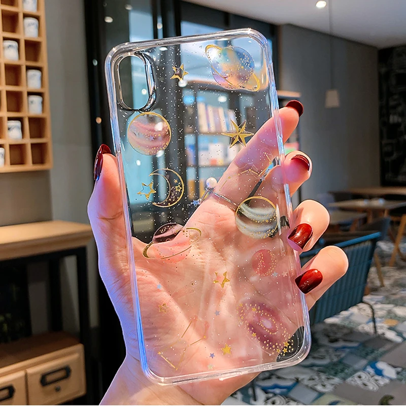 Чехлы для iphone 6 6s 7 8 xr xs max модные блестящие чехлы с космическими планетами