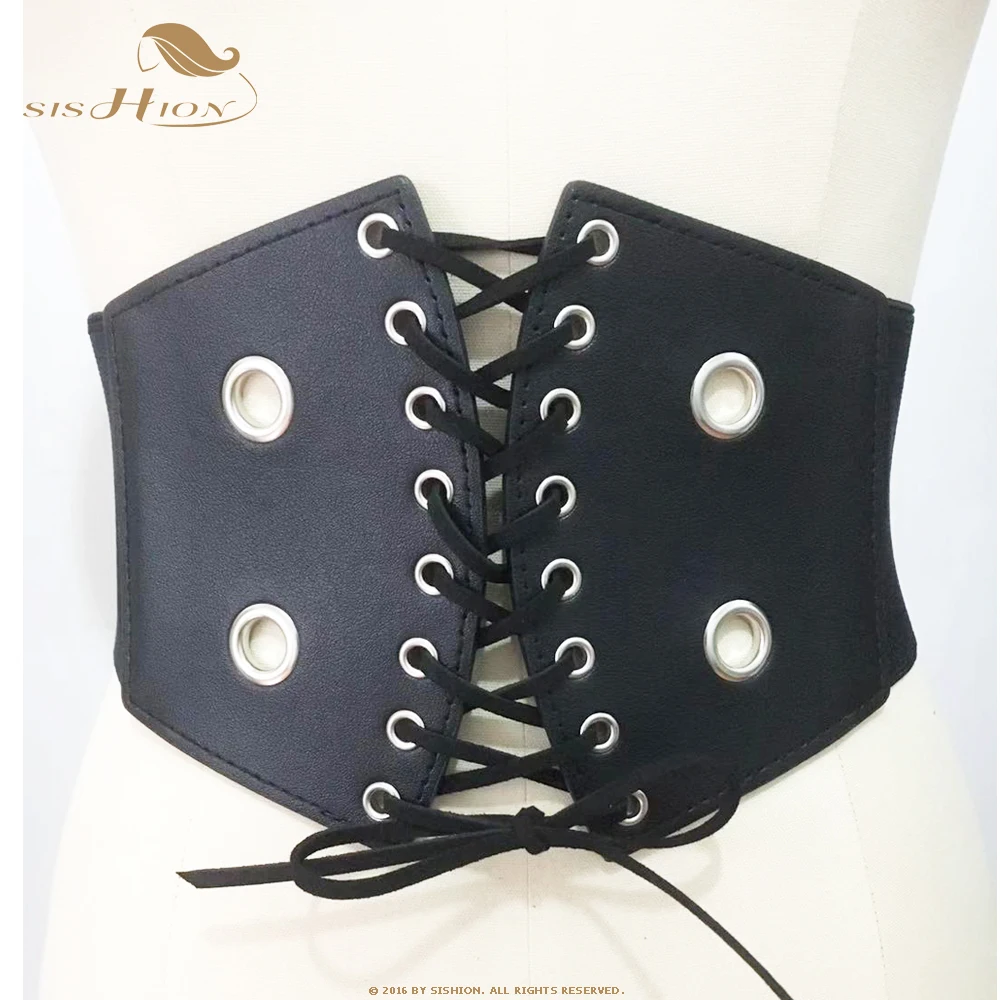 SISHION 2021 Elastic Leather Belts for Women SP0807 Ladies Punk Black Wide Waist Corset Belt cinturones