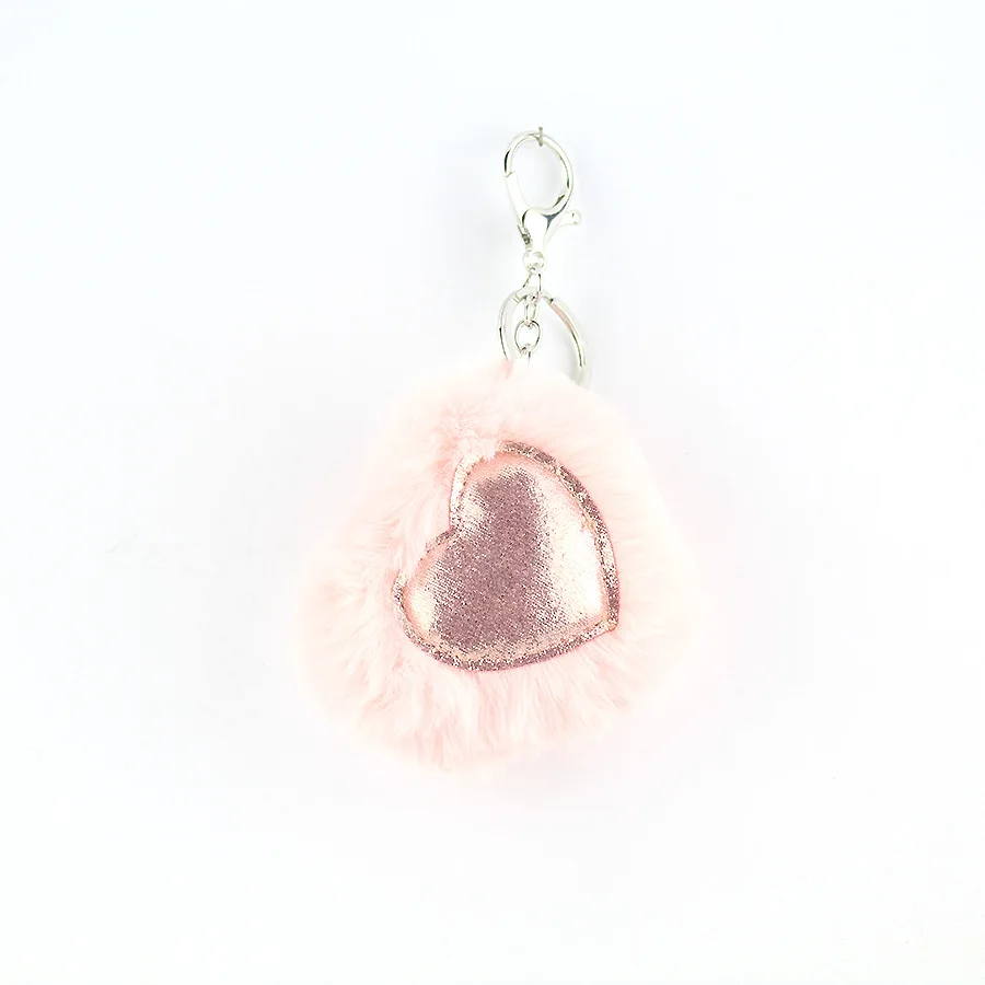 

Valentine's Day Heart Plush Ball Key Chain Pompom Sequin Heart Man Made Rabbit Hair Keychain Lovers Gift Bag Pendant Keyring