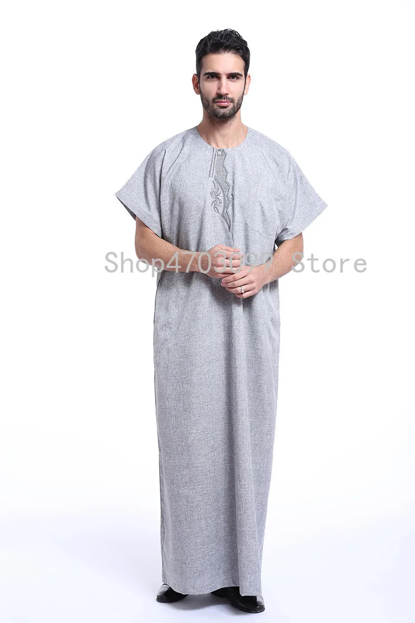 Мусульманская Мода Jubba Thobe с коротким рукавом мусульманская мужская одежда