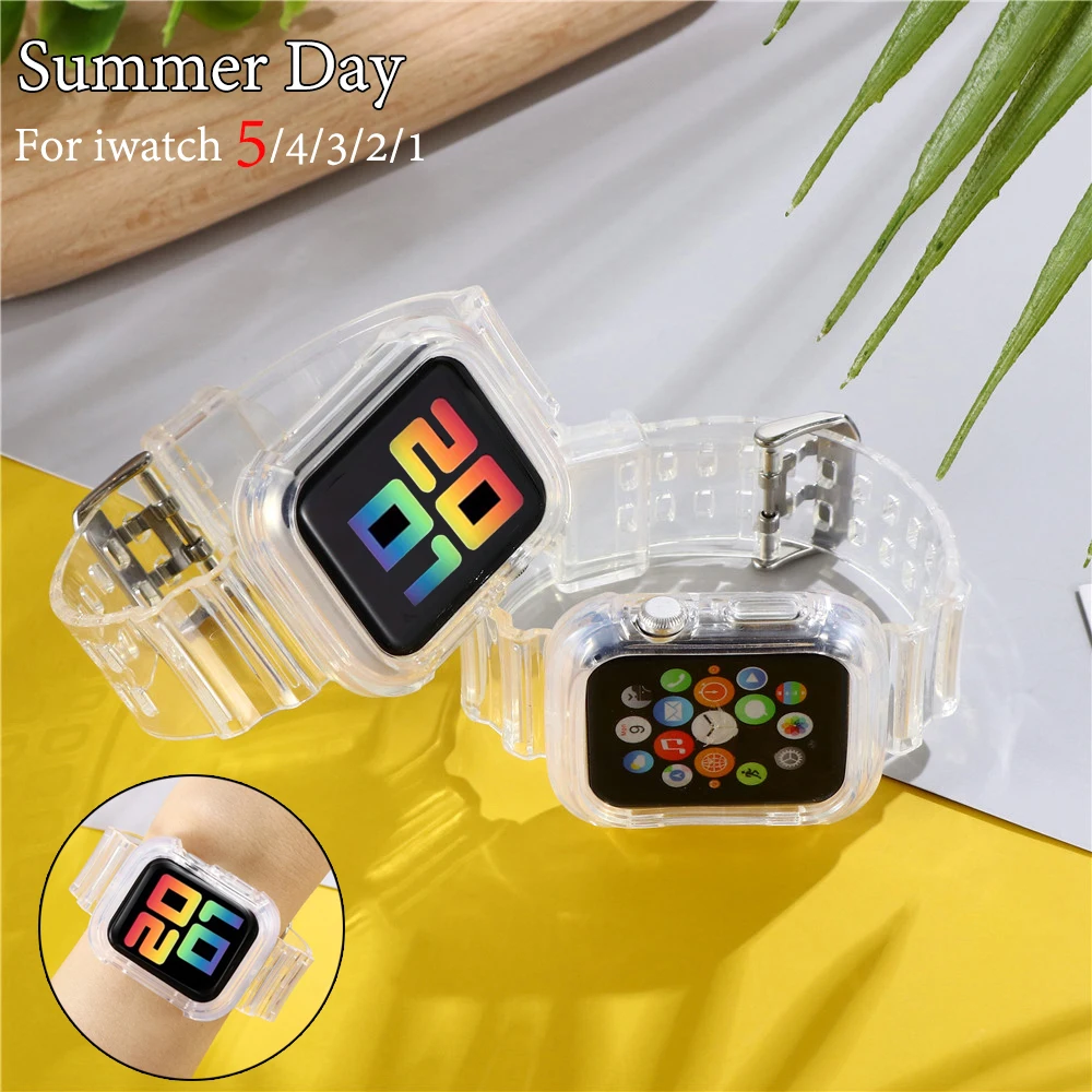 Ремешок спортивный прозрачный для Apple Watch Band Series 6 1 2 3 4 5 силиконовый браслет Iwatch 38