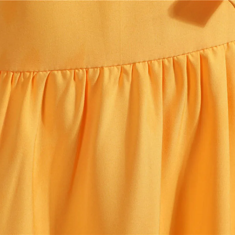 

Yellow Bow V Neck Elegant Office Party Dress Women Summer Vintage High Waist Swing A-line Midi Sundress Plus Size Robe Femme