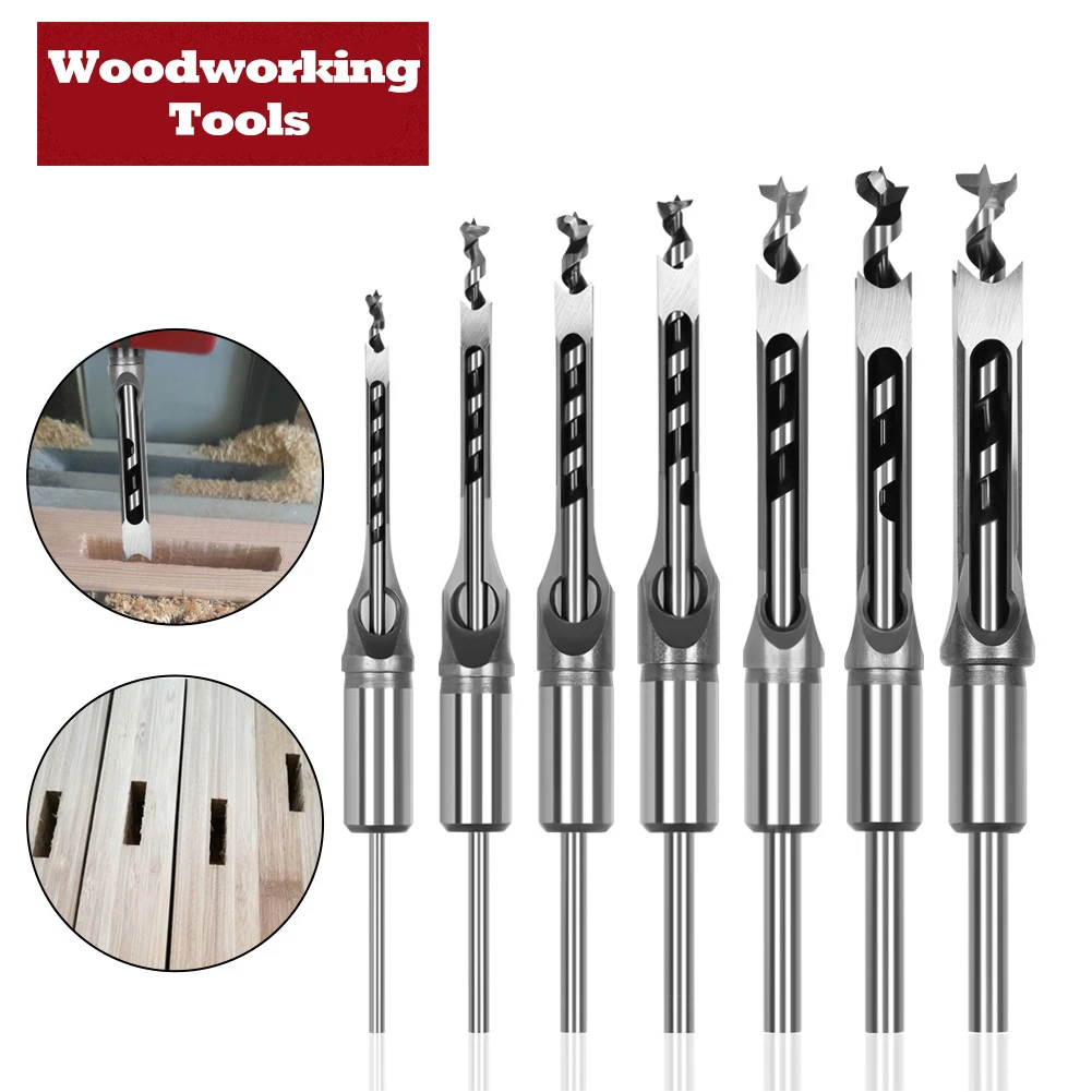 

6-16mm 1Pc Woodworking Tools Twist Square Hole Drill Bits Auger Mortising Chisel Extended Saw for Wood Carving DIY Furniture